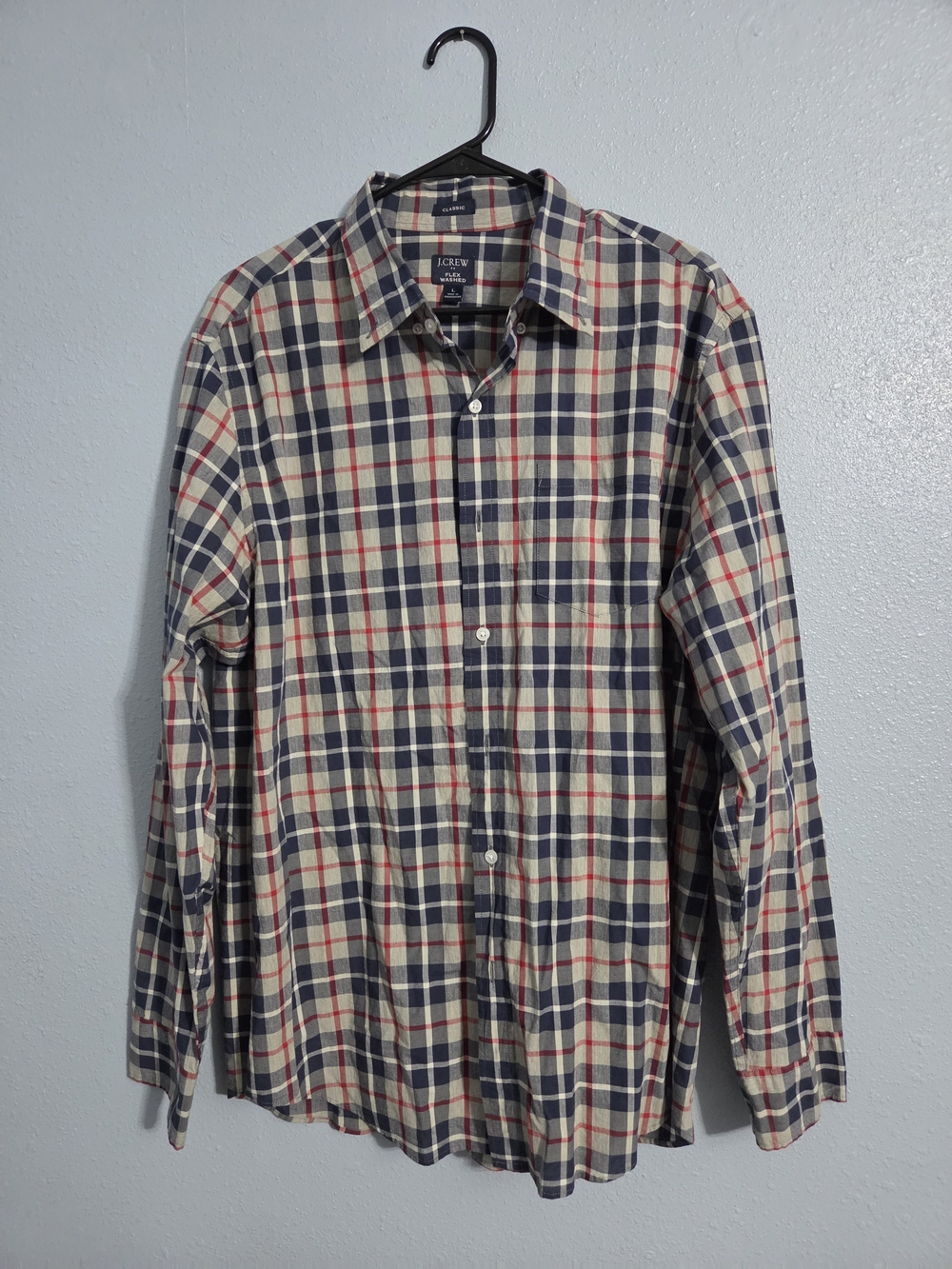 J.CREW Flex Washed Men's Plaid Woven Point Collar Long Sleeve Button-Up L #114